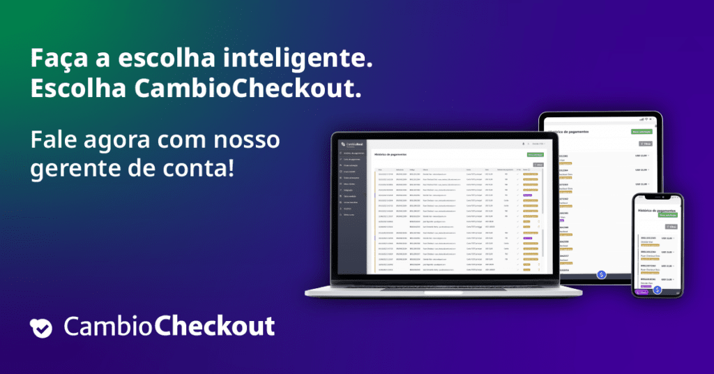 Publicidade do CambioCheckout, plataforma de transações internacionais da CambioReal